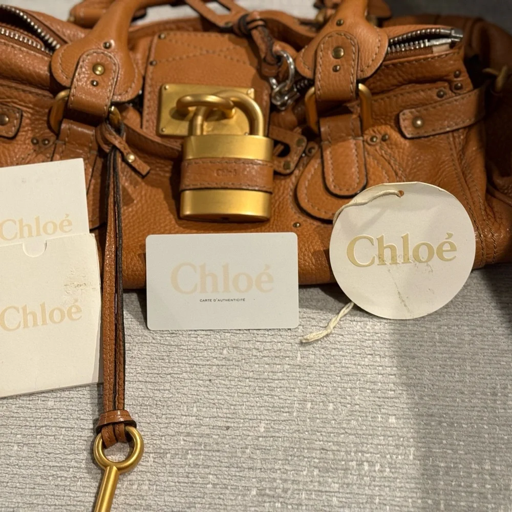 Chloe Tan Satchel Bag with Gold Accents - Picture 2 of 15
